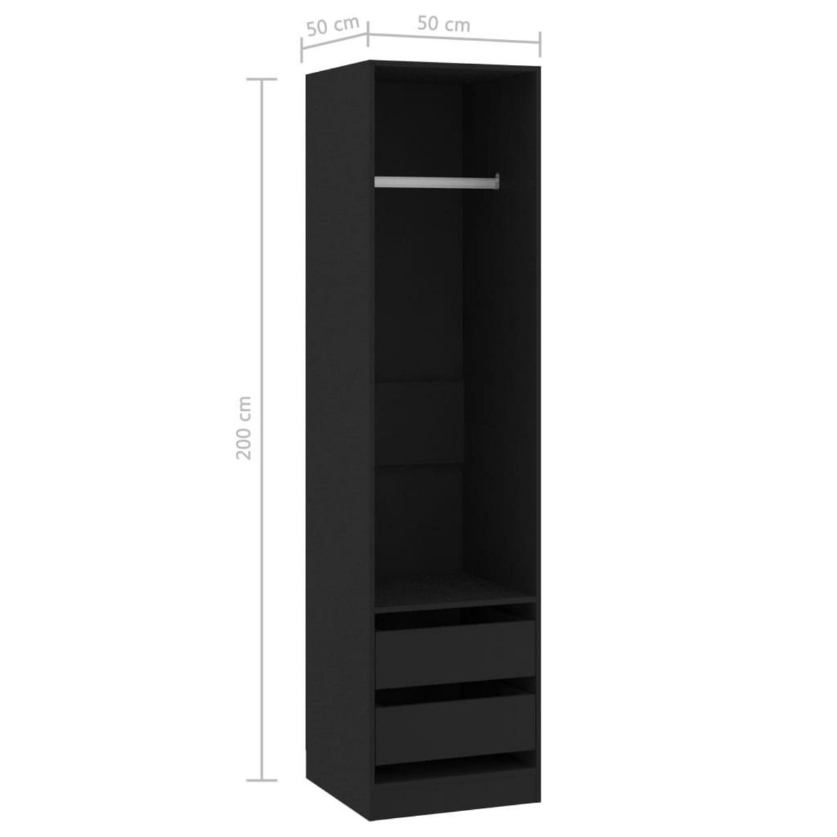 VIDAXL Garde-robe avec tiroirs Noir 50x50x200 cm Bois d'ingenierie