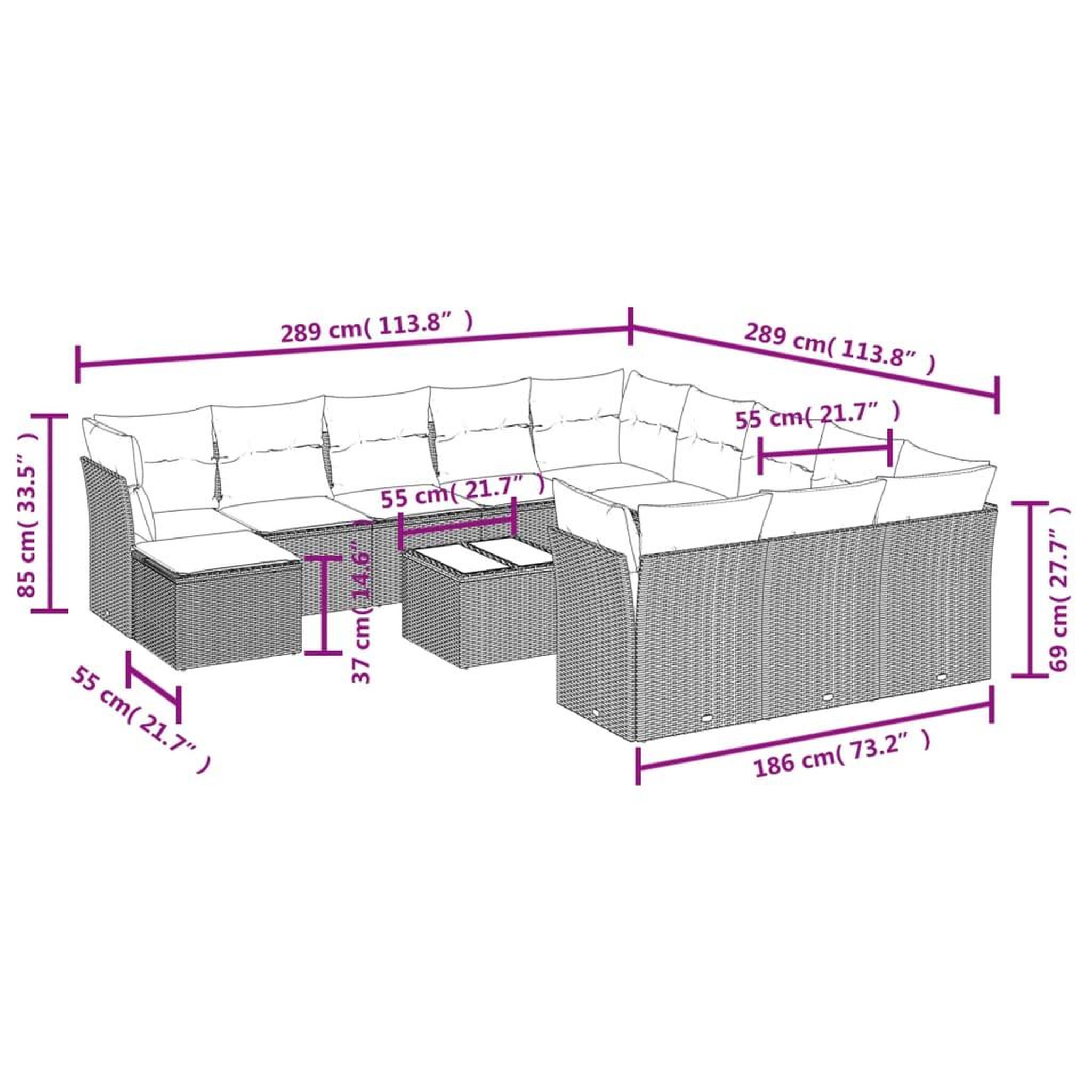 Voir la diapositive 3 : VIDAXL Salon de jardin avec coussins 13 pcs noir resine tressee