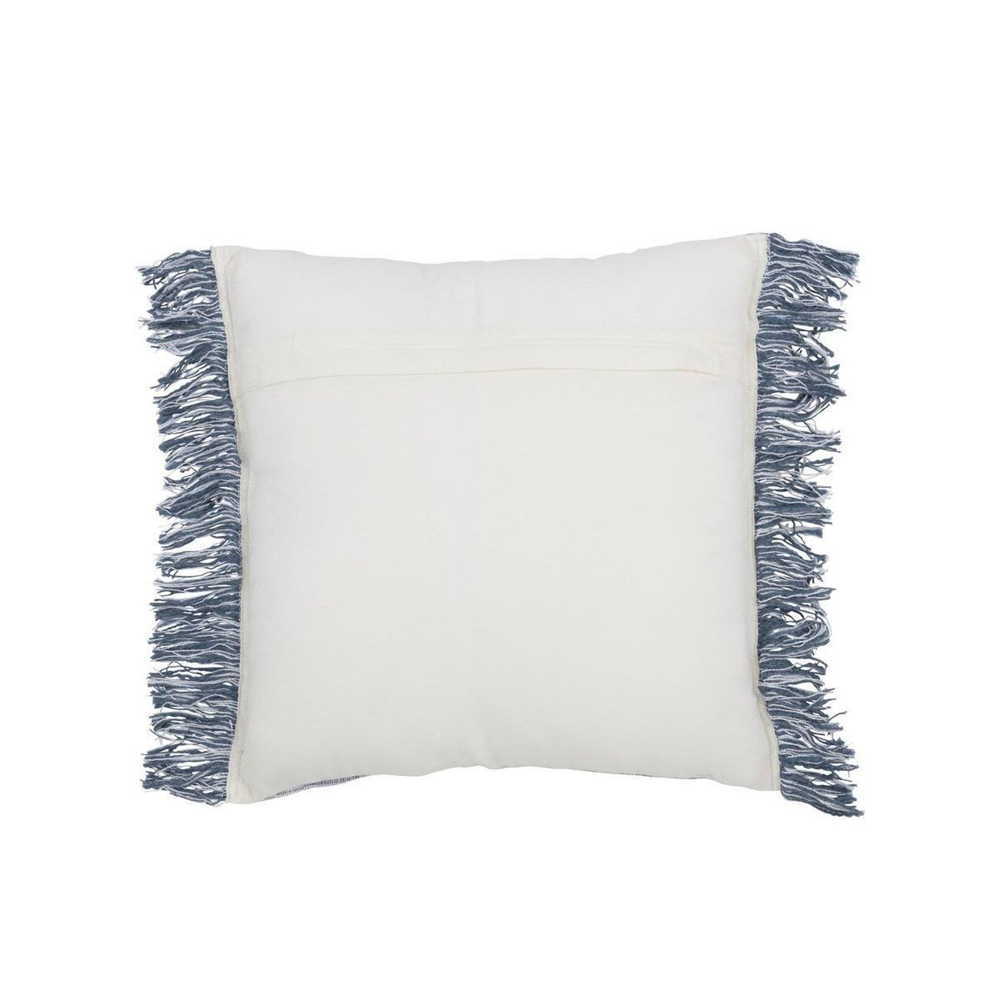 Voir la diapositive 2 : J-LINE Coussin avec franges  santorin  45x45cm blanc & bleu