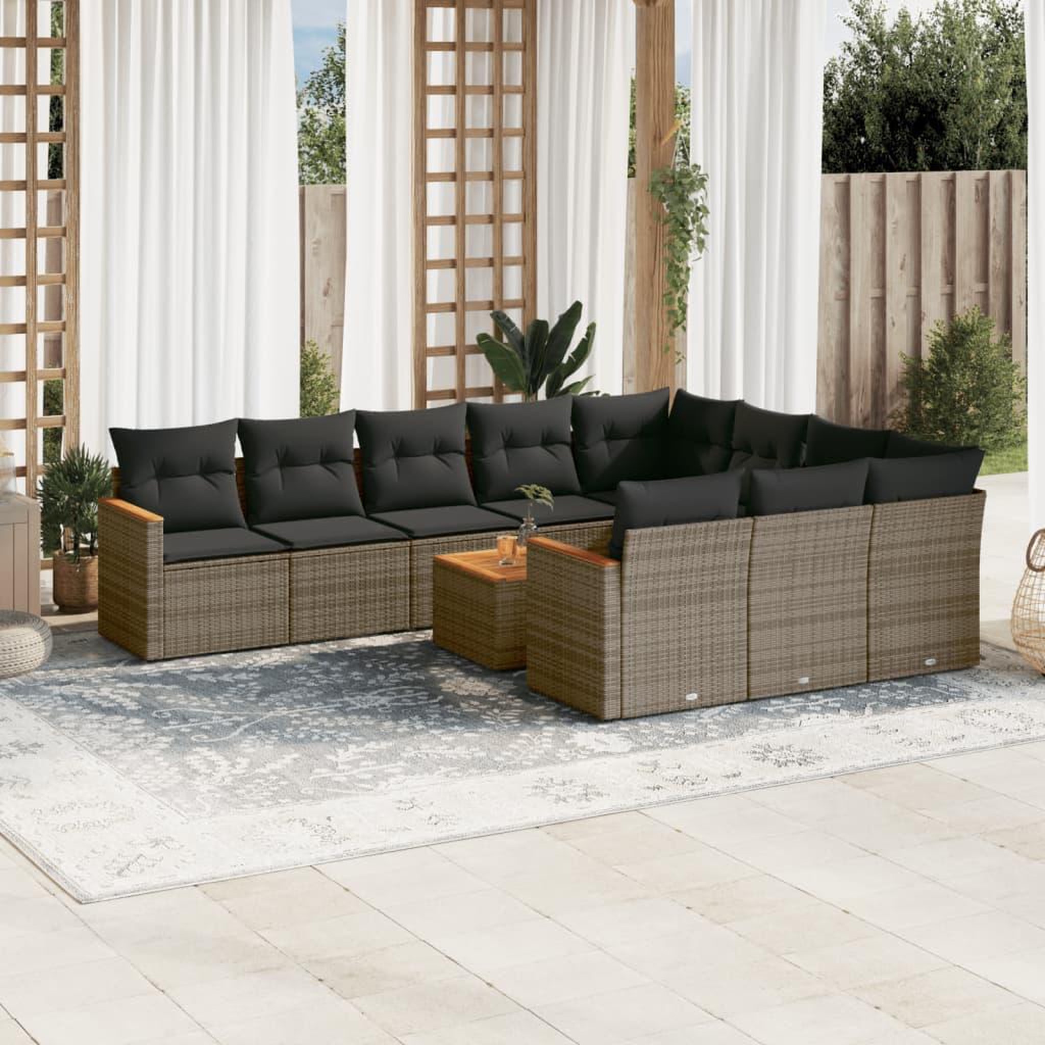 VIDAXL Salon de jardin 11 pcs avec coussins gris resine tressee
