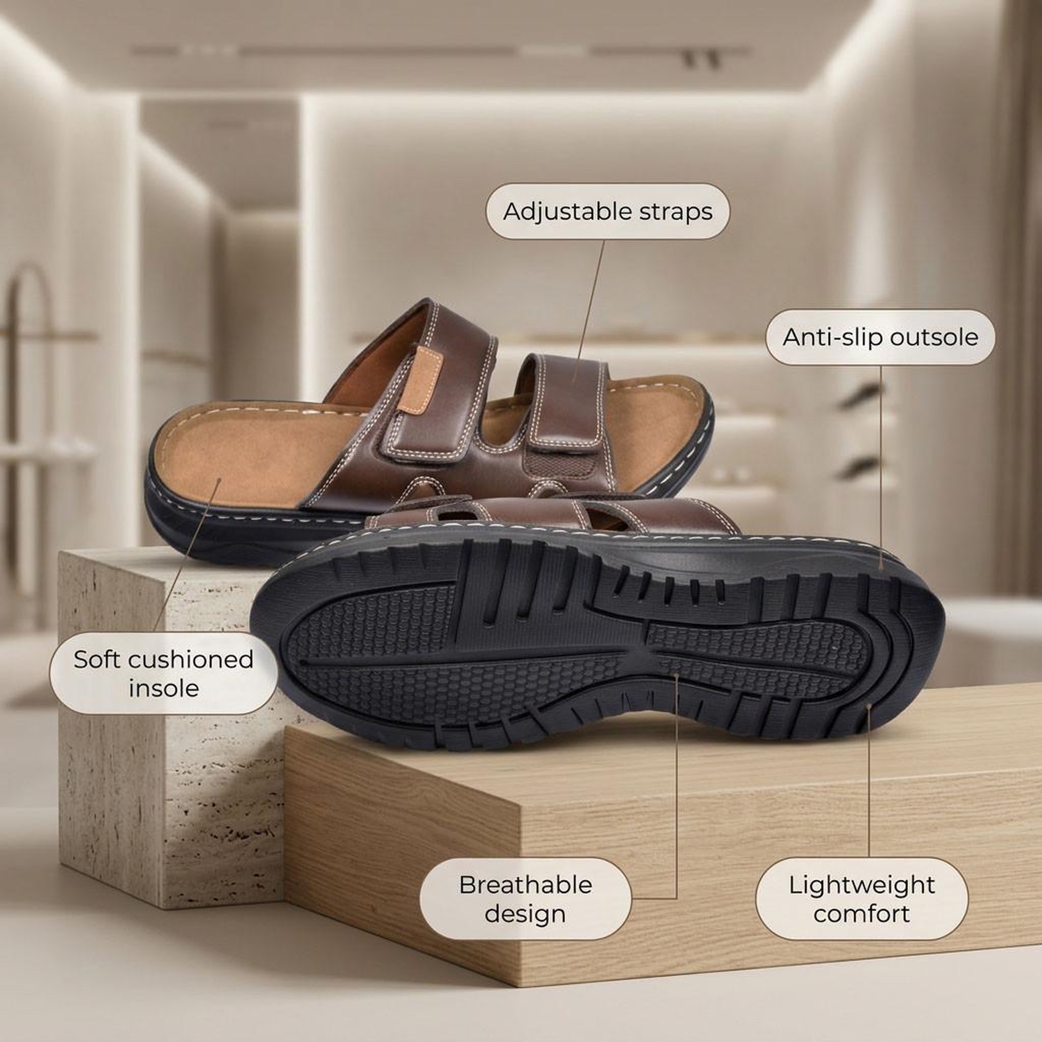 Voir la diapositive 5 : OZABI OZABI Sandales Homme Confort Double Scratch Antidérapantes Été