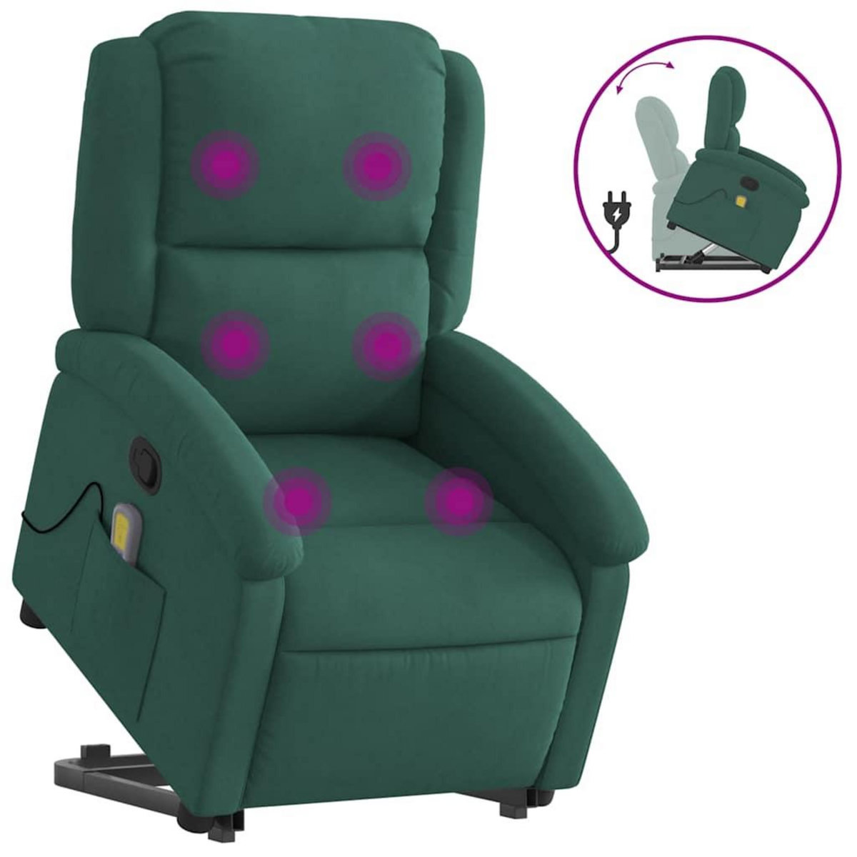 VIDAXL Fauteuil de massage inclinable Vert fonce Velours