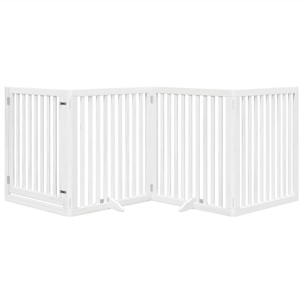 VIDAXL Barriere pour chiens et porte 4 panneaux blanc bois de peuplier