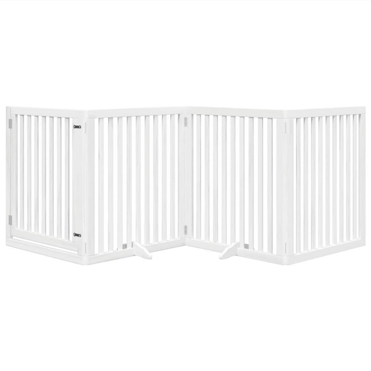 VIDAXL Barriere pour chiens et porte 4 panneaux blanc bois de peuplier