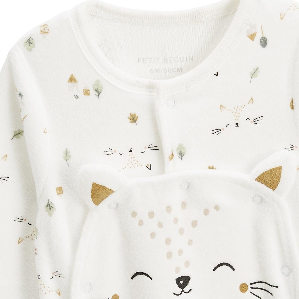 Petit Béguin Pyjama bébé en velours ouverture pont Bisous