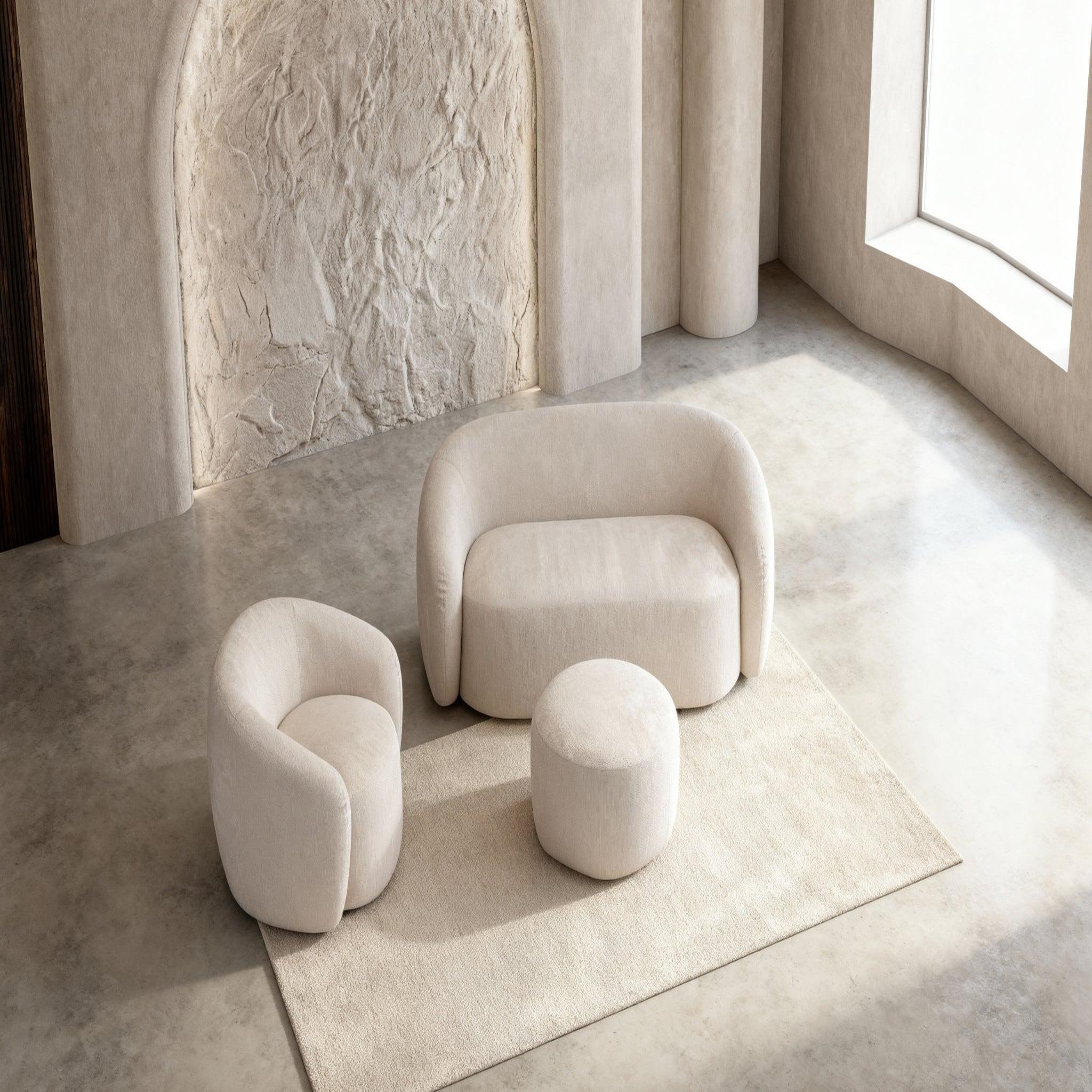 Voir la diapositive 6 : CASANOVA PARIS Aurelie - pack canapé droit 2 places + fauteuil + pouf tissu