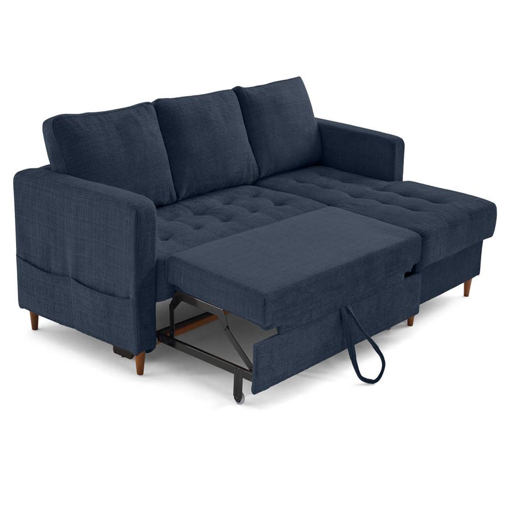 Voir la diapositive 2 : LISA DESIGN Anna - canapé d'angle droit 4 places convertible avec coffre en velours texturé