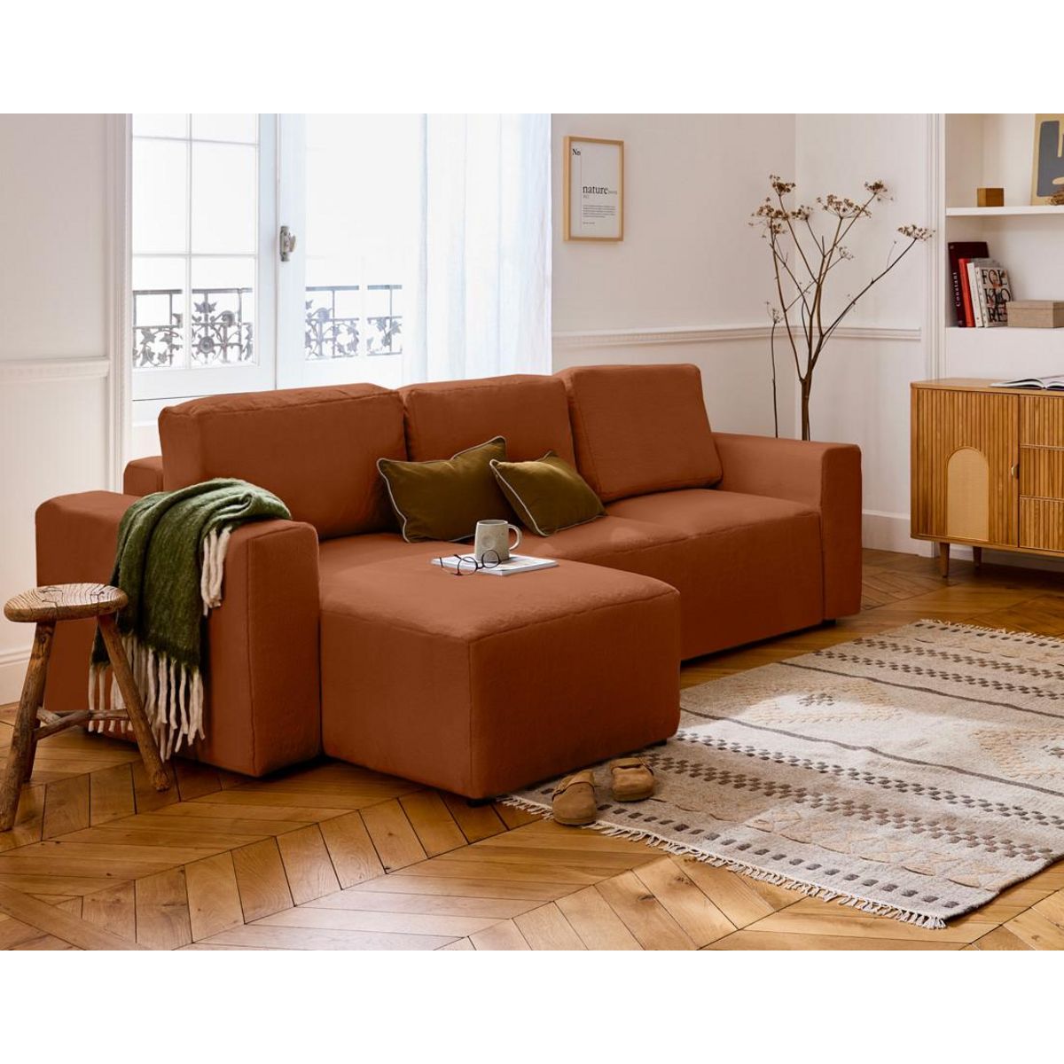 LISA DESIGN Livy - canapé d'angle réversible 4 places convertible avec coffre en fausse fourrure