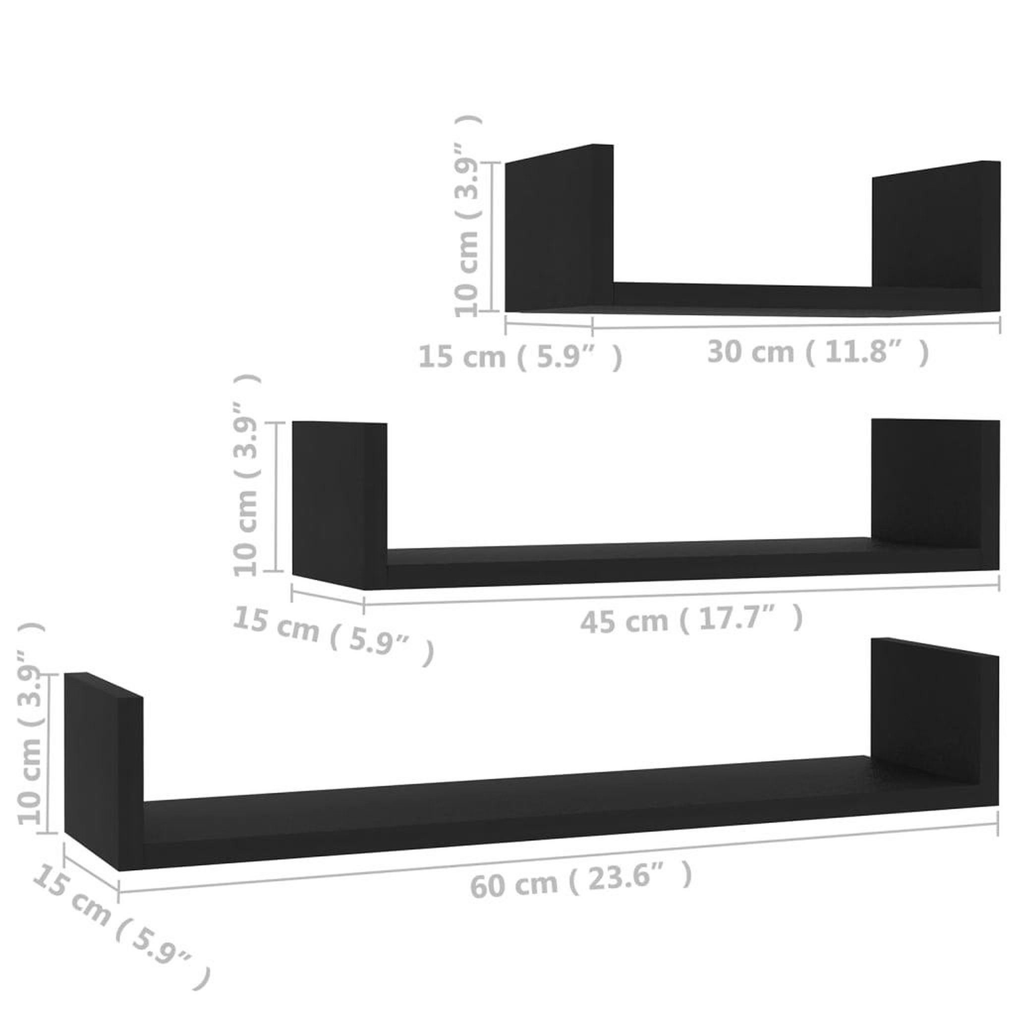 Voir la diapositive 6 : VIDAXL Etageres murales 3 pcs Noir Bois d'ingenierie
