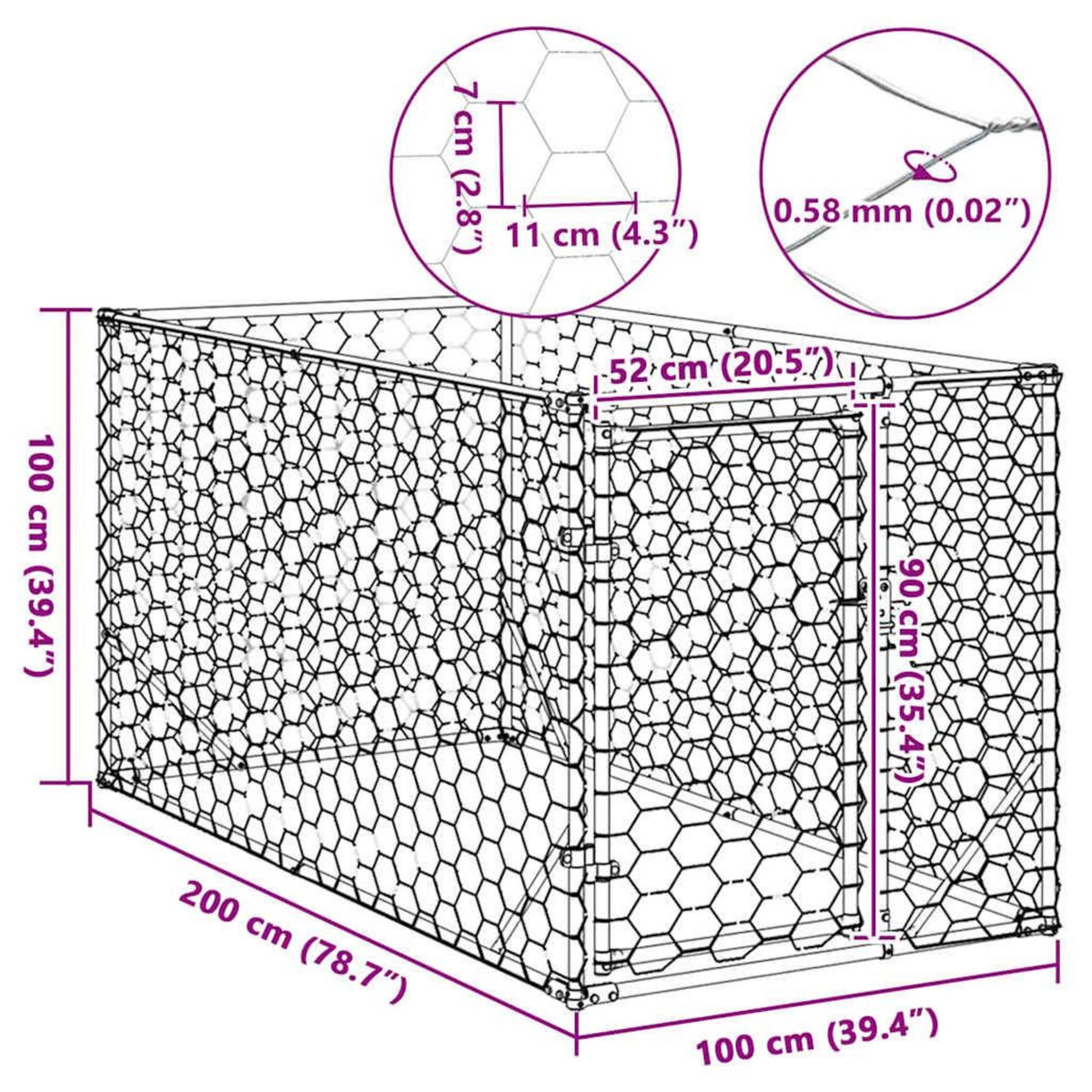 VIDAXL Chenil d'exterieur pour chiens porte 2x1x1 m acier galvanise