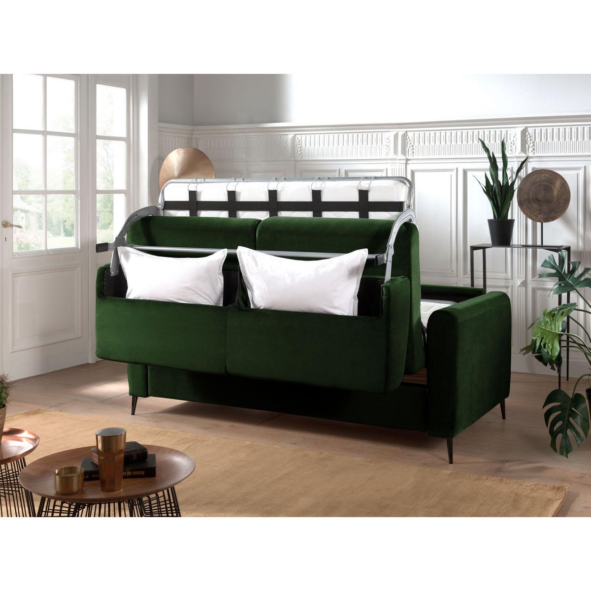 LISA DESIGN Owen - canapé 3 places convertible express couchage quotidien 140 cm matelas 12 cm en velours