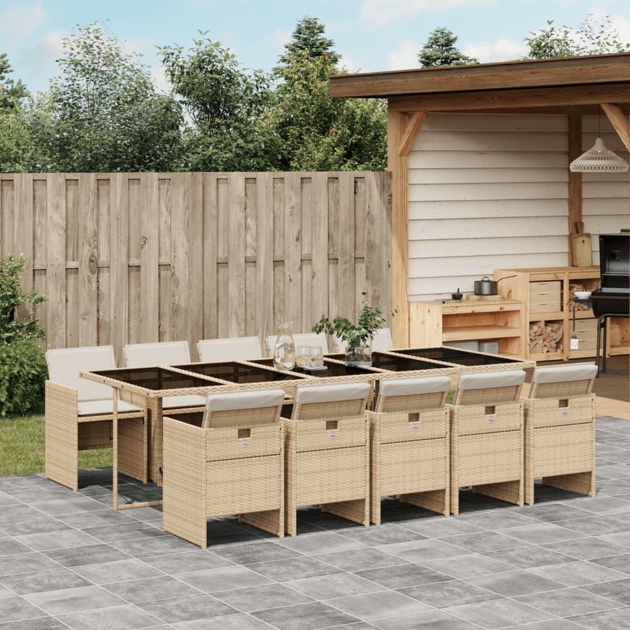 VIDAXL Ensemble a manger de jardin et coussins 11 pcs beige poly rotin