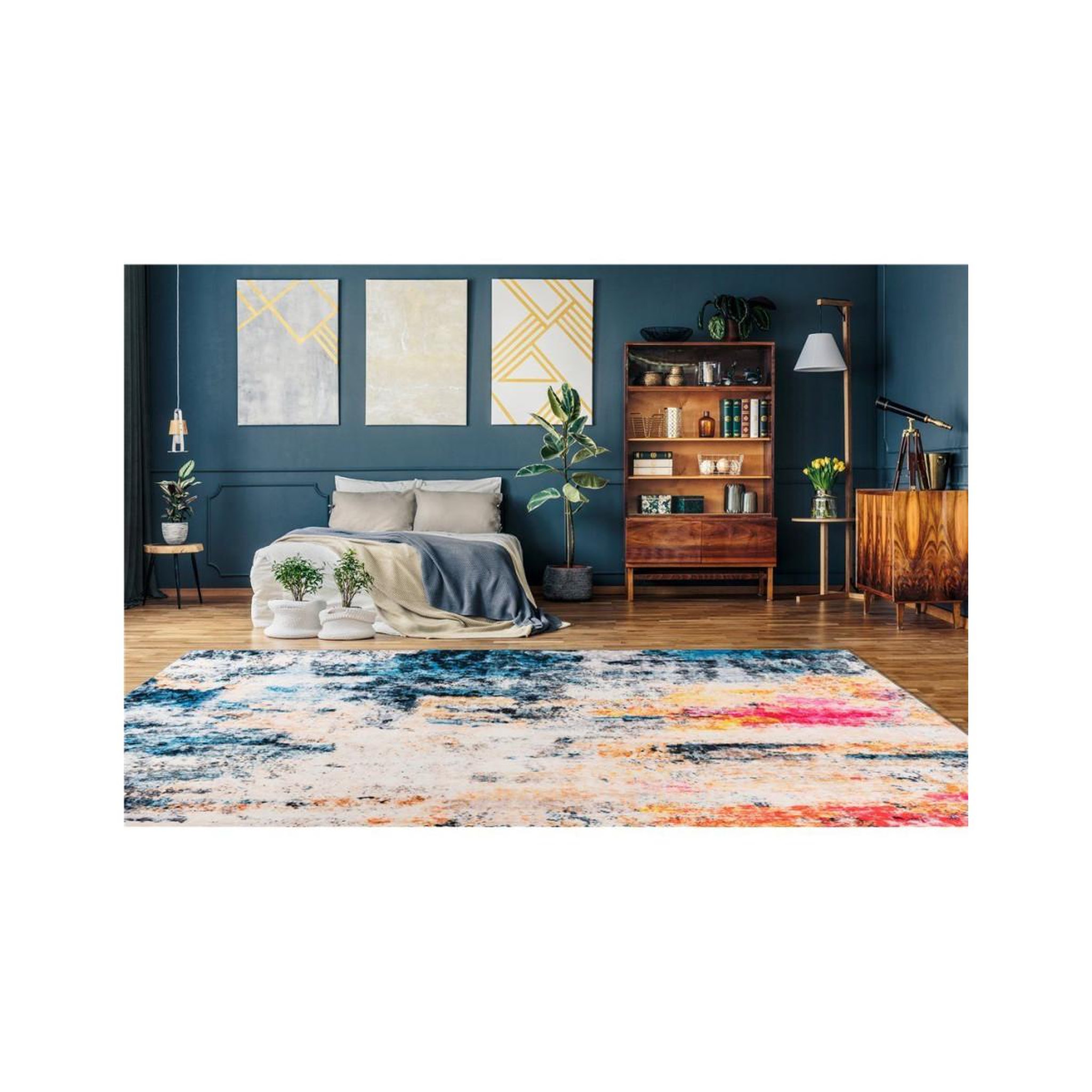 Voir la diapositive 5 : Paris Prix Tapis Tissé Rétro à Poils Courts  Saphira  Multicolore