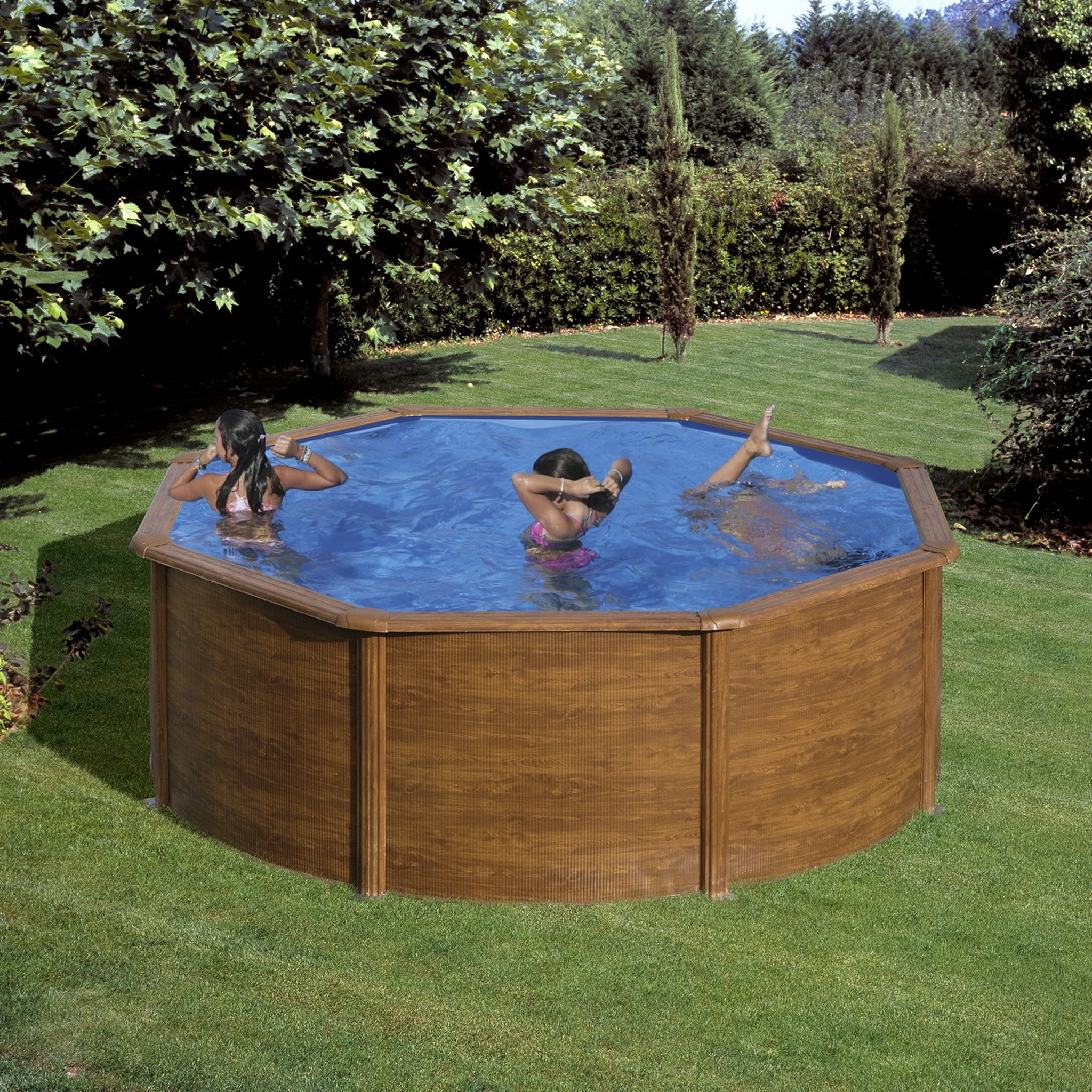 GRE Piscine ronde en acier 3,70m x 1,22m - Imitation bois
