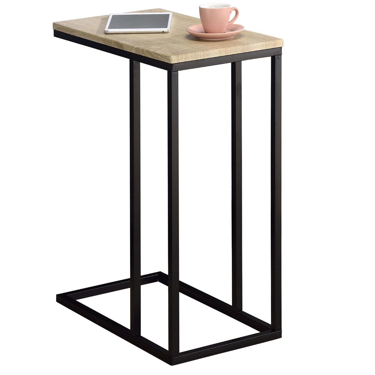 IDIMEX Bout de canapé DEBORA table d'appoint table à café table basse de salon cadre en métal noir et plateau en MDF décor chêne sonoma