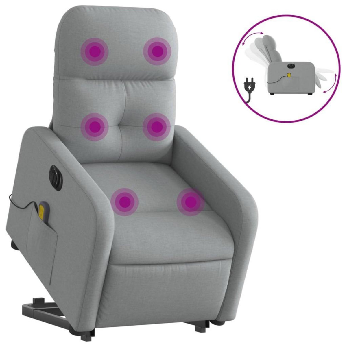 VIDAXL Fauteuil inclinable de massage electrique Gris clair Tissu