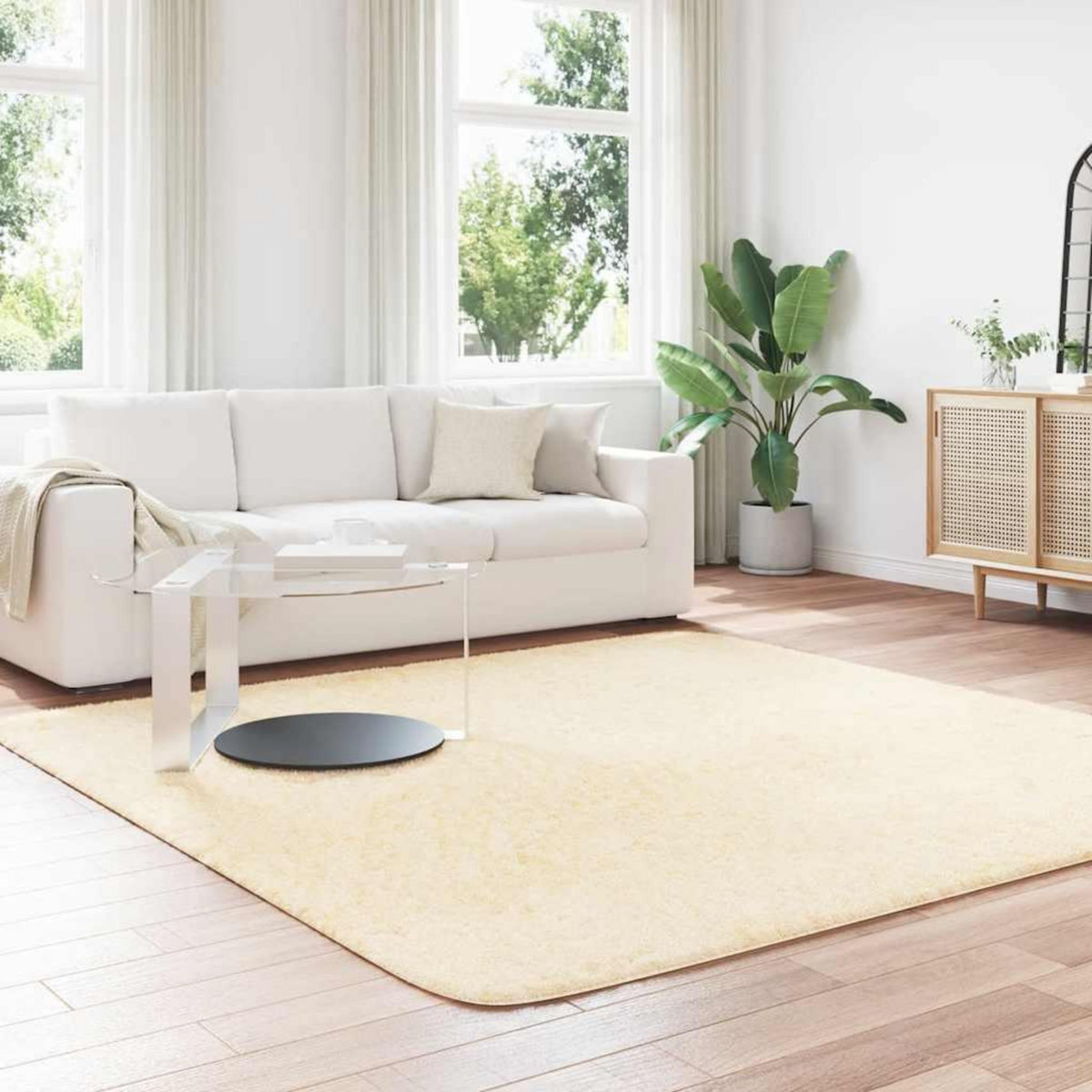 VIDAXL Tapis shaggy a poils longs NAVARRA creme 240x240 cm polyester
