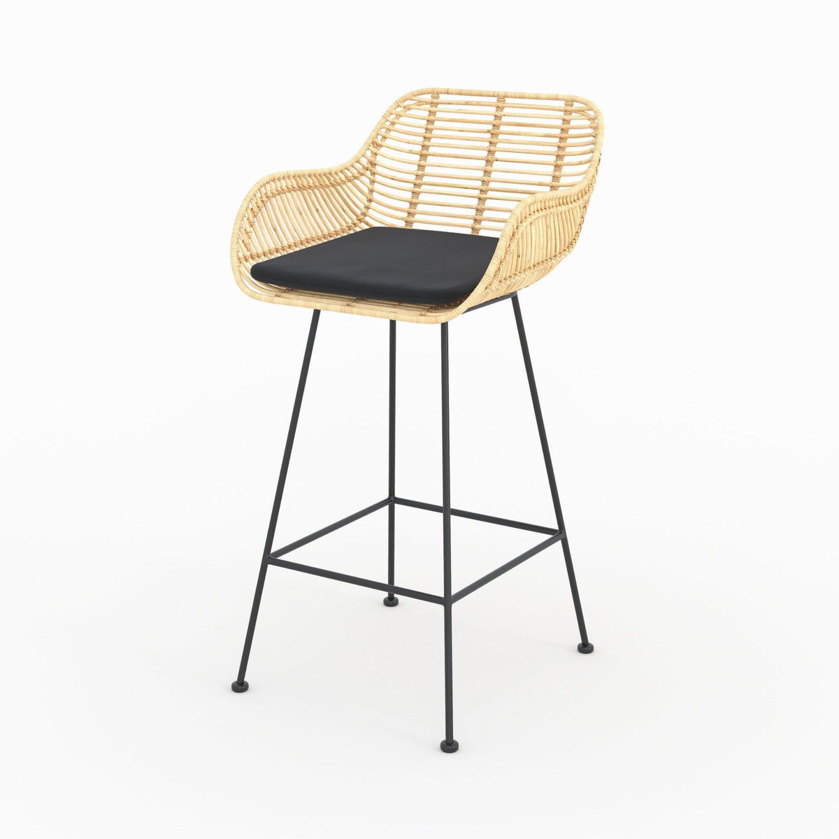 MAISON PAVANE Lot de 2 chaises pour îlot central 66 cm en rotin et tissu noir-Pops