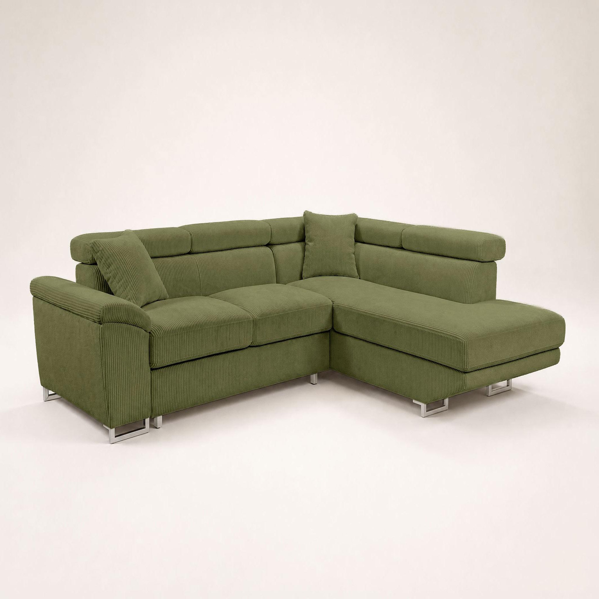 Voir la diapositive 4 : BEST MOBILIER Baoji - canapé d'angle droit 5 places convertible avec têtières et coffre en velours côtelé
