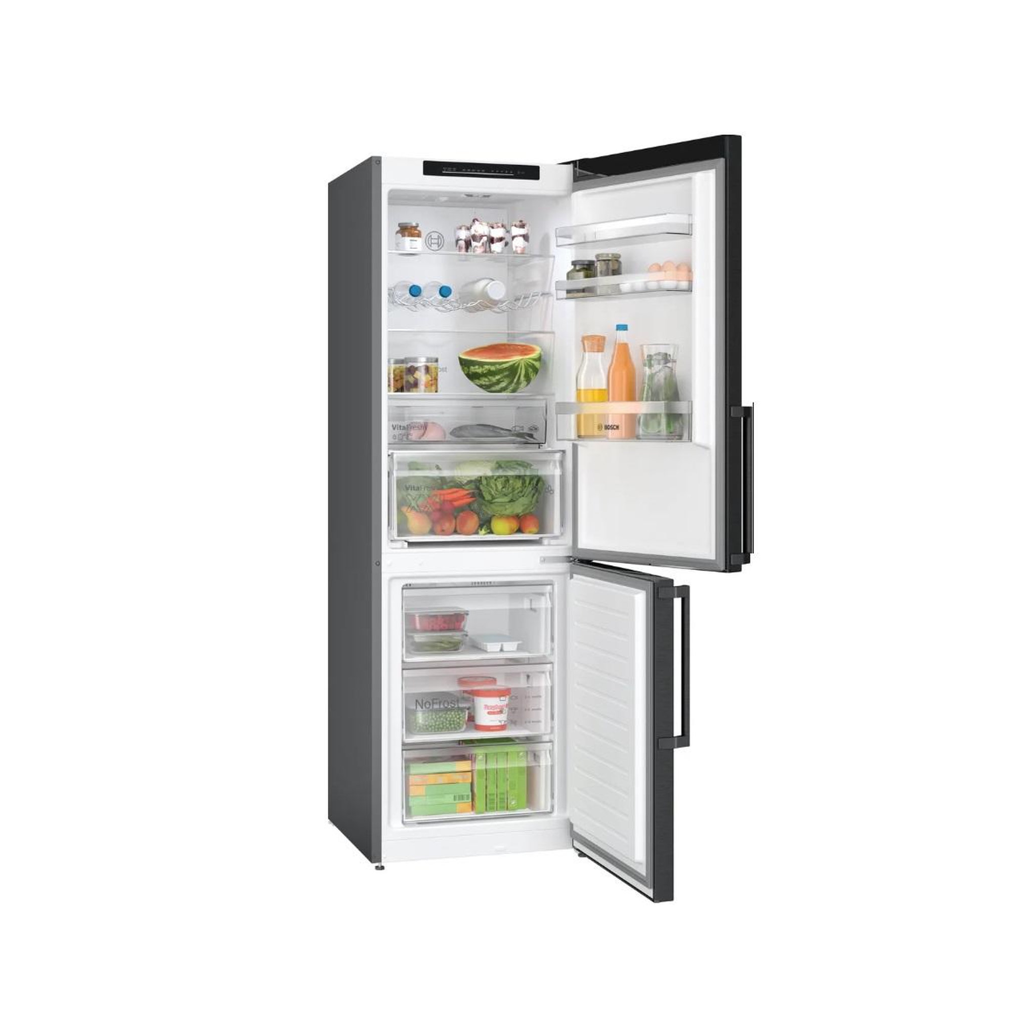 Voir la diapositive 3 : BOSCH Réfigérateur combiné 55cm 260l no frost acier brossé noir - kgn36vxct