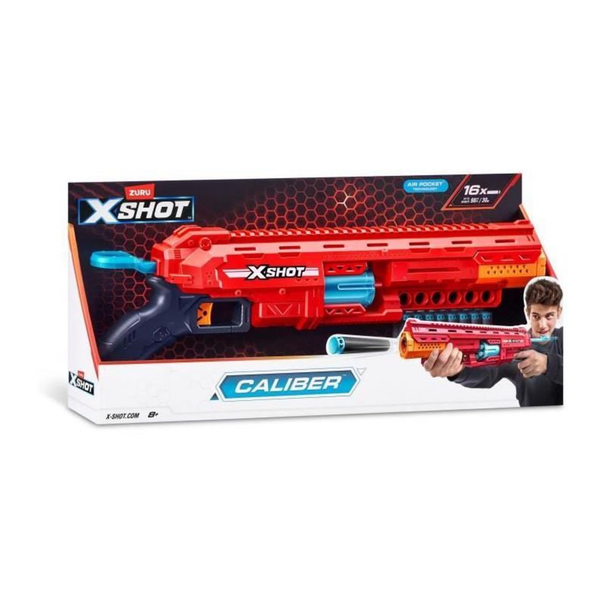 ZURU Lanceur de fléchettes - ZURU - X-SHOT Caliber - Barillet rotatif - Portée 27m - 16 fléchettes incluses