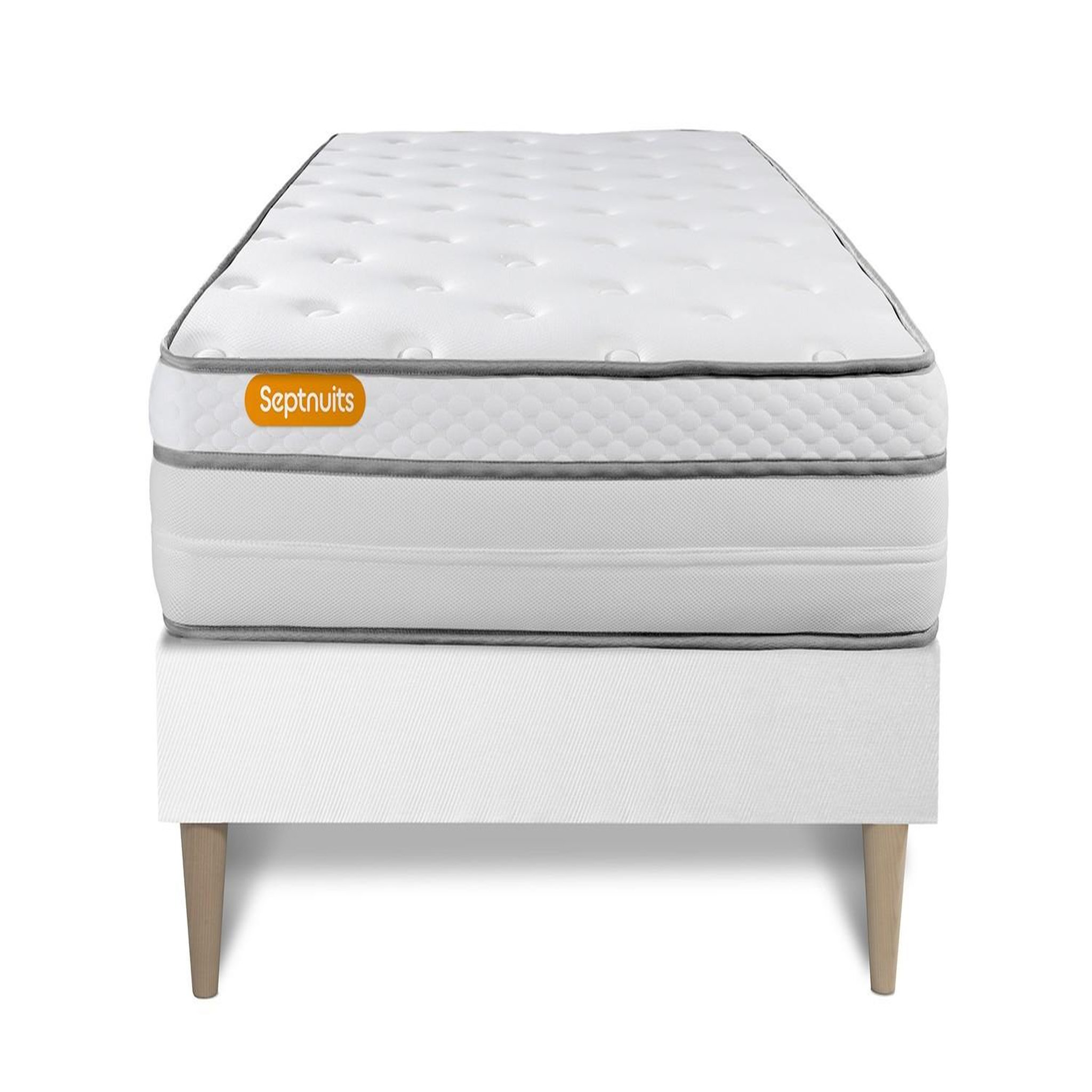 SEPTNUITS Matelas + sommier kit blanc Memo Luxe Ressorts ensachés + mémoire de forme MAXI épaisseur. Coloris disponibles : Blanc