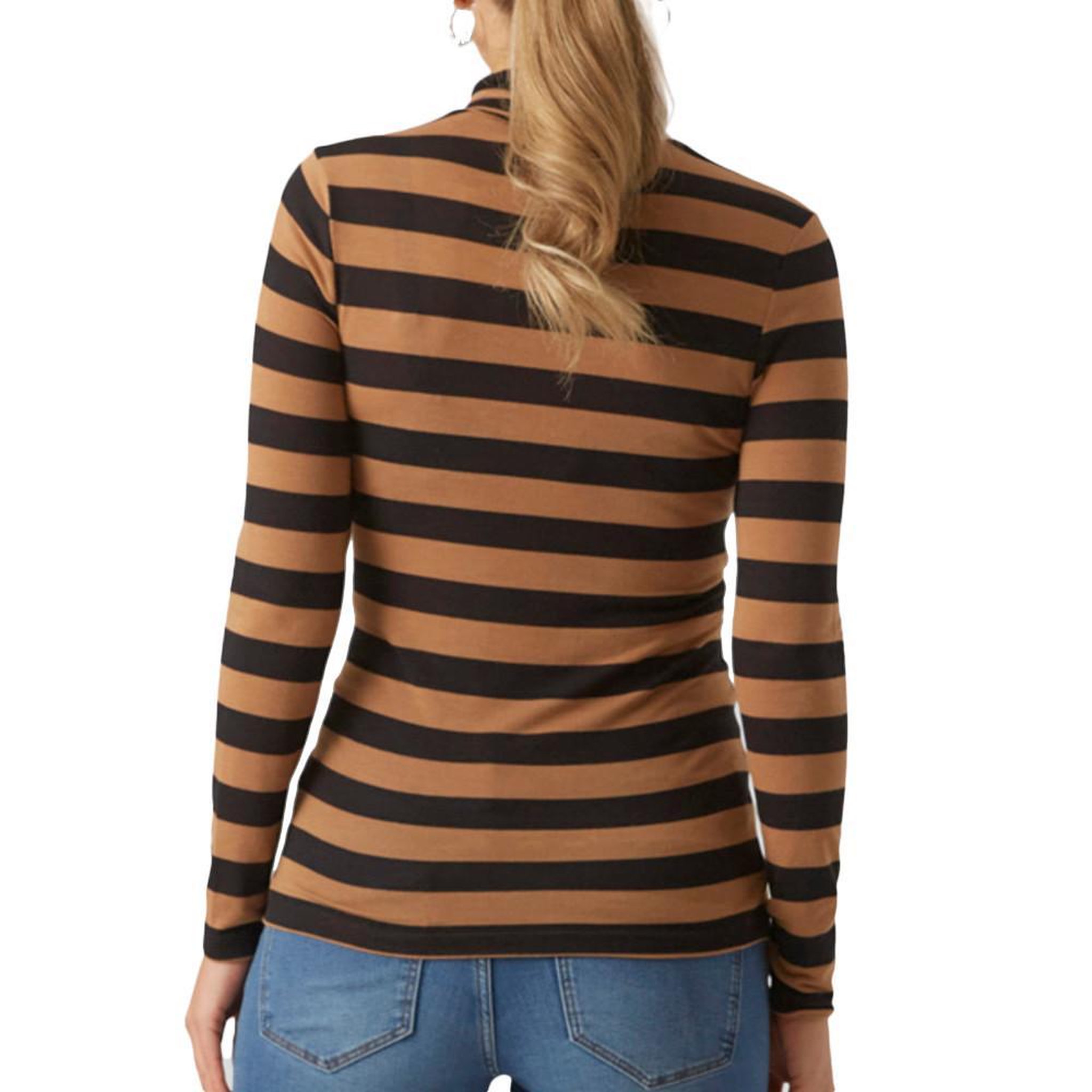 Voir la diapositive 2 : MAMALICIOUS T-shirt Manches Longues Orange/Noir Femme Mamalicious Nellie