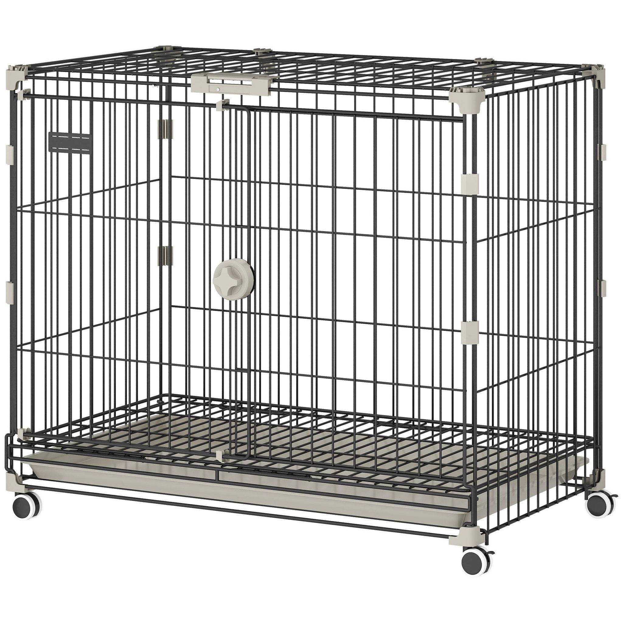 Voir la diapositive 5 : PAWHUT Cage pour chien pliable, plateau amovible, roues avec freins, toit ouvrant verrouillable, porte de nourrissage, niche chien interieur pour petits et moyens chiens, 75,5x46x64,5cm, noir