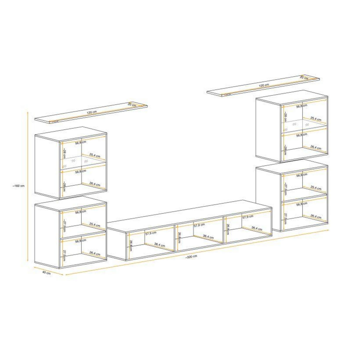 Paris Prix Meuble TV Mural Design  Switch XIV  320cm Blanc & Naturel