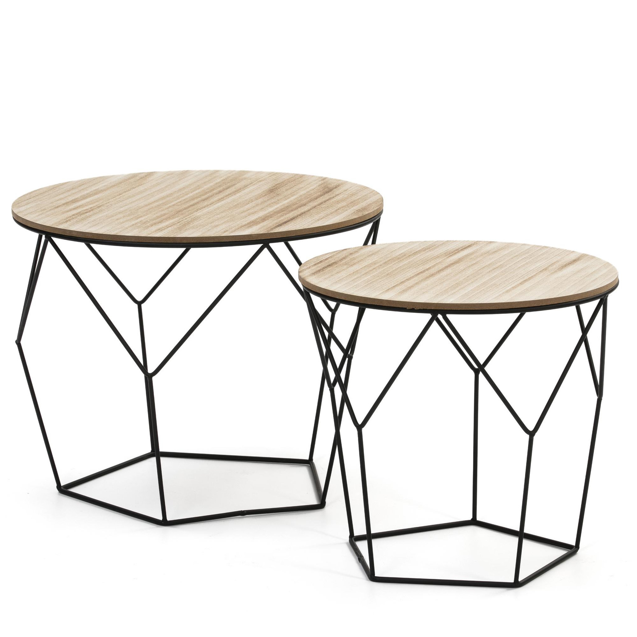 VS VENTA-STOCK Set de 2 Tables Basses Tokio,Plateau en placage de Bois Naturel et Structure en métal