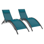 Voir la diapositive 1 : ID MARKET Lot de 2 transats de jardin inclinables en acier HAVANE toile bleu canard avec coussin