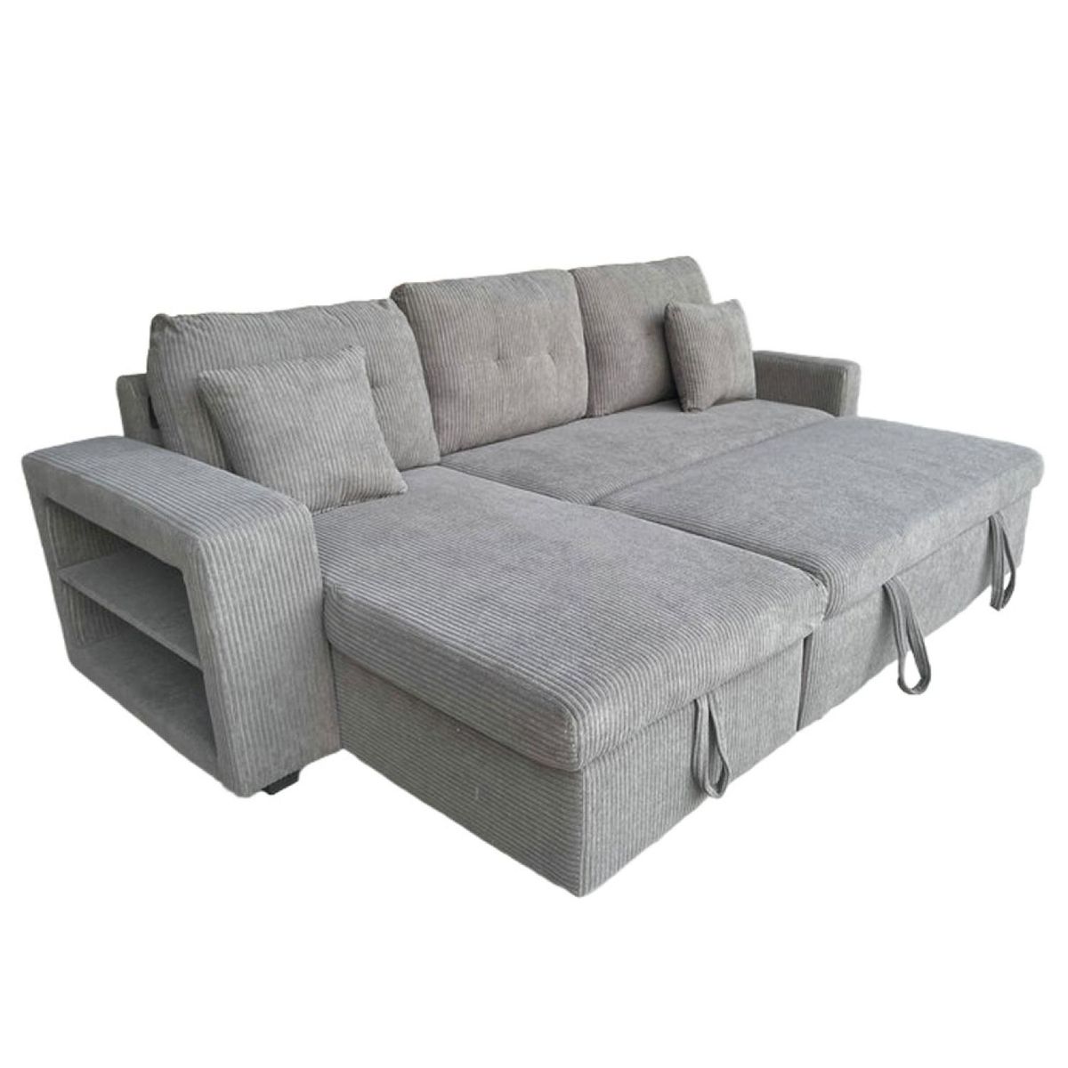 CONCEPT USINE Canapé d'angle convertible 4 places avec coffre en velours côtelé gris GLASGOW