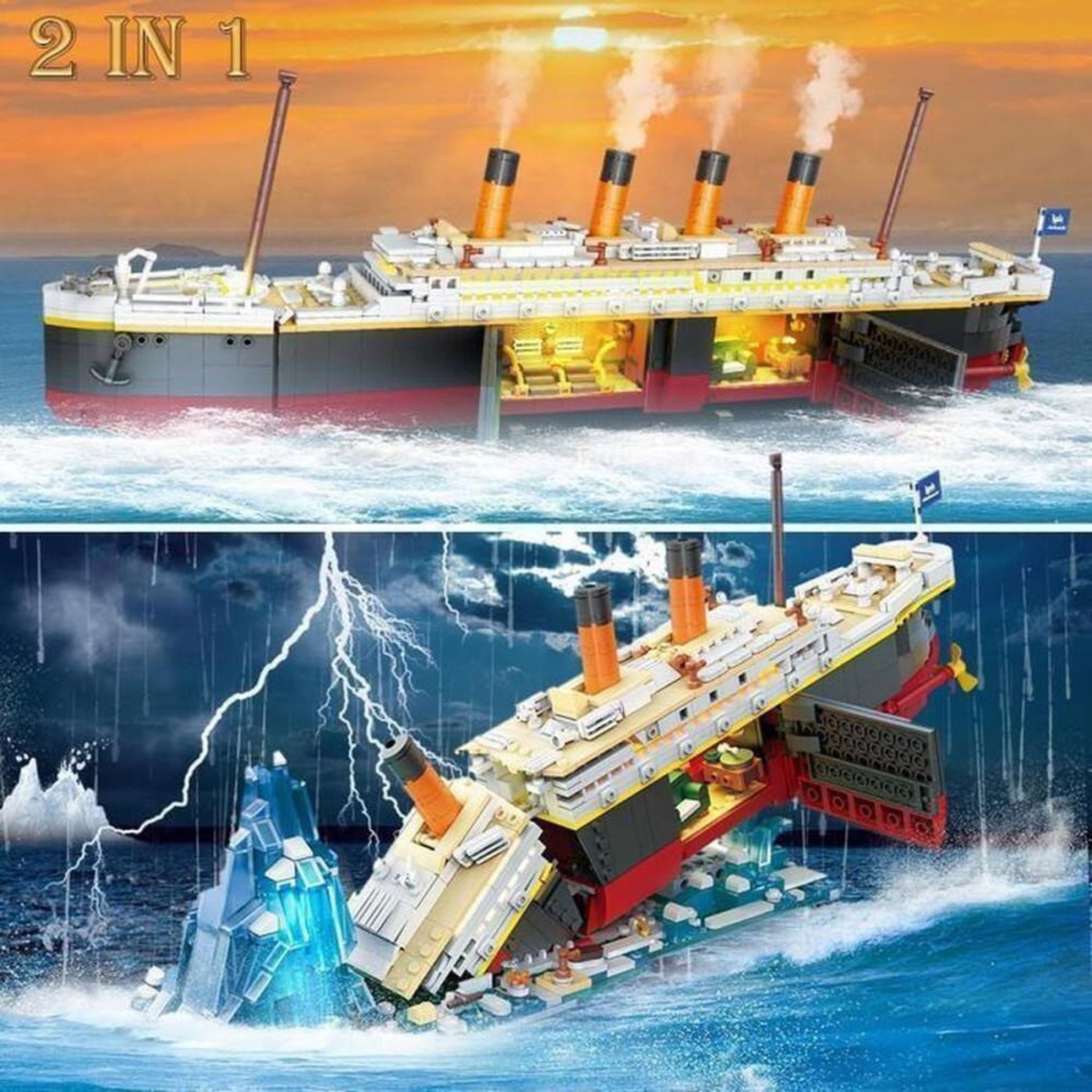 Voir la diapositive 2 : Kit de construction 2-en-1 Titanic INSOON avec éclairage LED, 1883 mini blocs ABS 3,6 mm, maquette d'épave