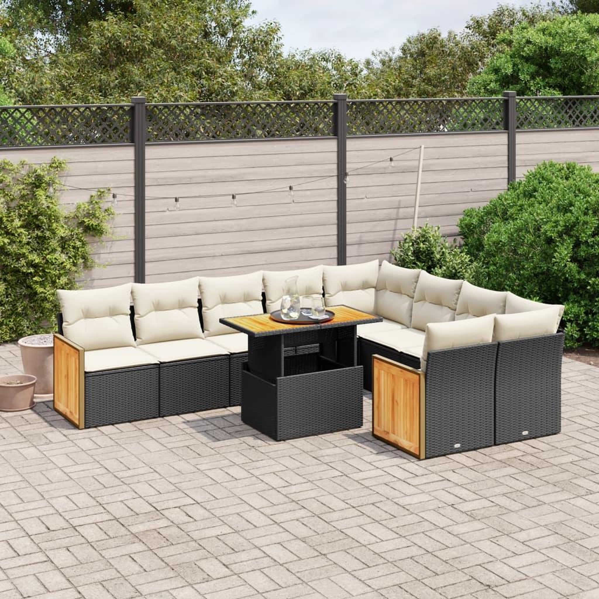 VIDAXL Salon de jardin 10 pcs avec coussins noir resine tressee