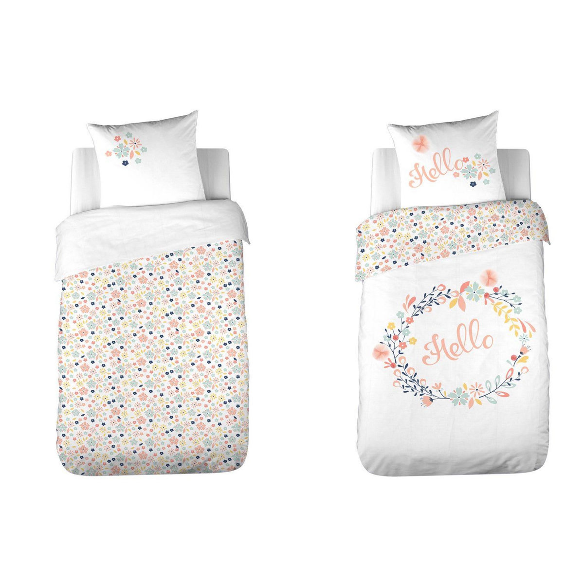 COTE DECO Parure de lit enfant Hello - 100% coton 57 fils/cm² - 140 x 200 cm