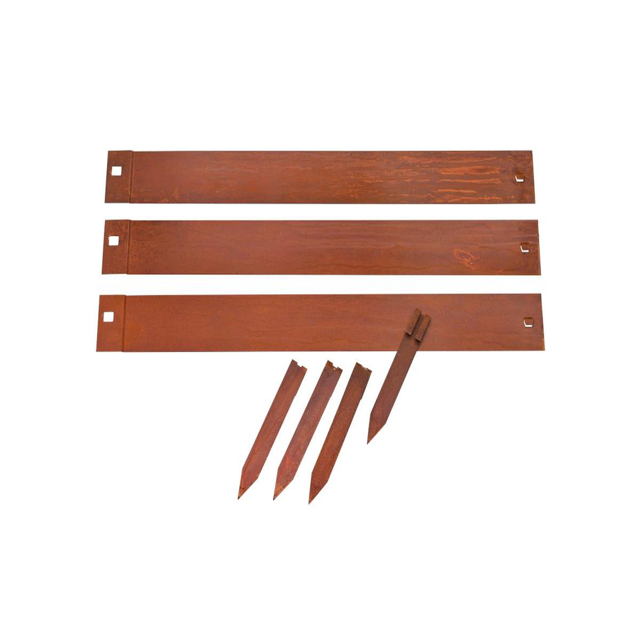 NATURE 3 bordures de jardin acier galvanisé avec 4 ancres incluses, 3 lattes de 91,4  x H10,2 cm soit 2,64 m - Corten - Nature