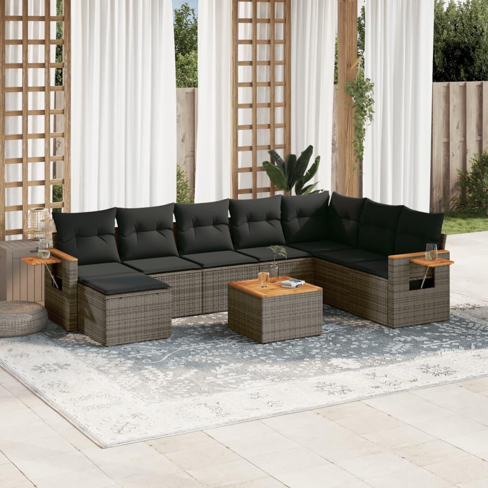 VIDAXL Salon de jardin 9 pcs avec coussins gris resine tressee