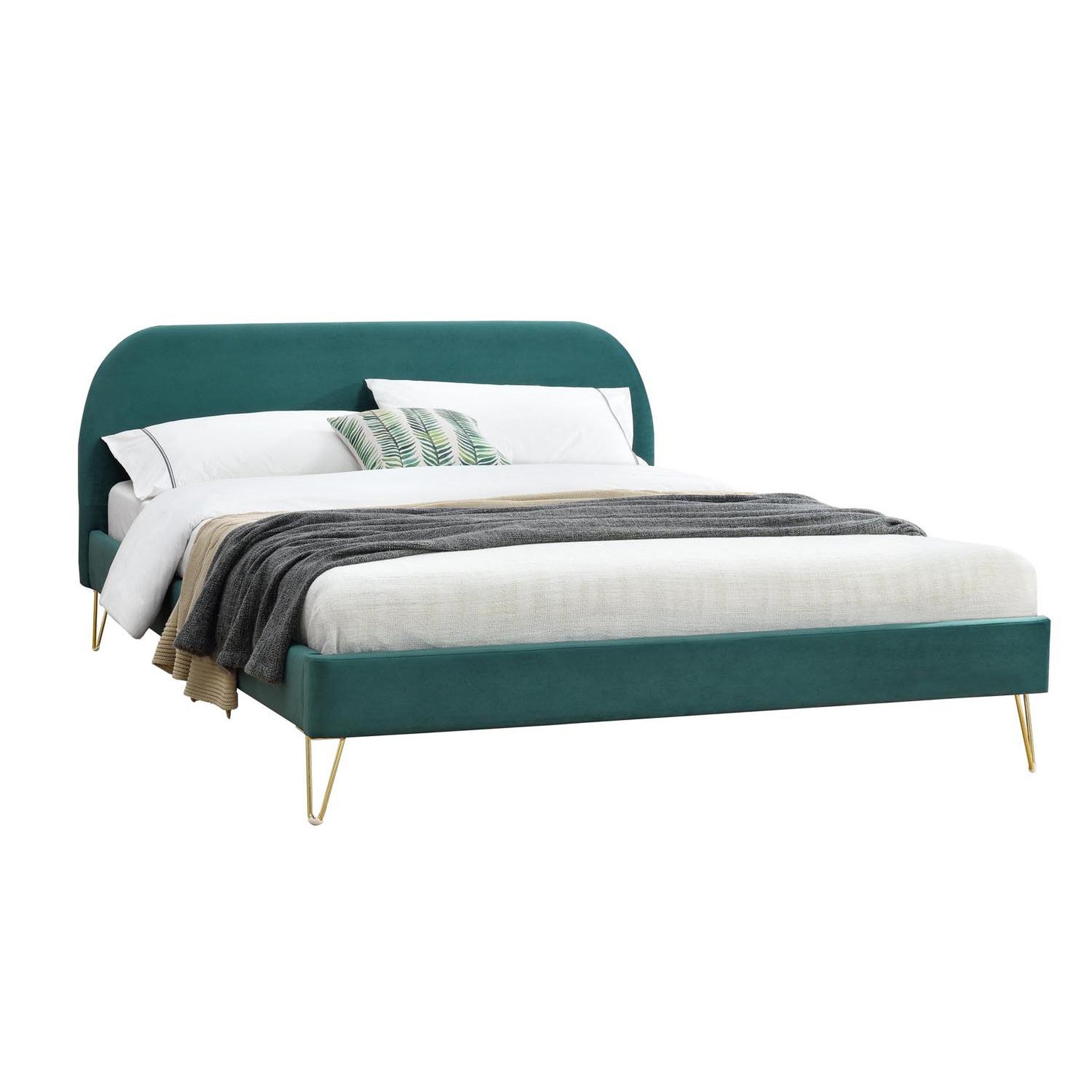 CONCEPT USINE Lit 140 x 190 cm en velours et laiton vert PHOENIX