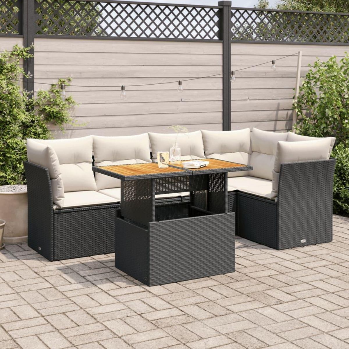 VIDAXL Salon de jardin 6 pcs avec coussins noir resine tressee