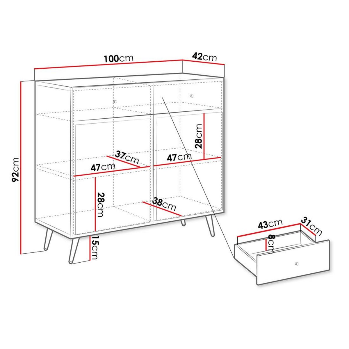 BEST MOBILIER Sorolla - buffet bas - 100 cm