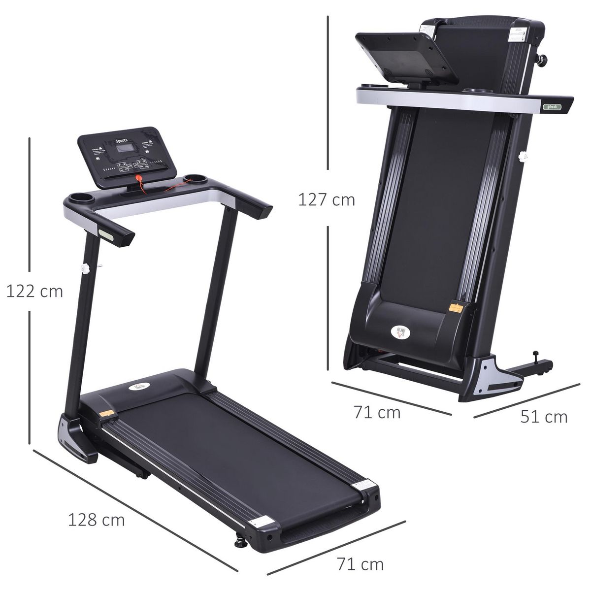 HOMCOM Tapis électrique de course pliable 1-12 Km/h 500 W écran LCD 12 programmes noir