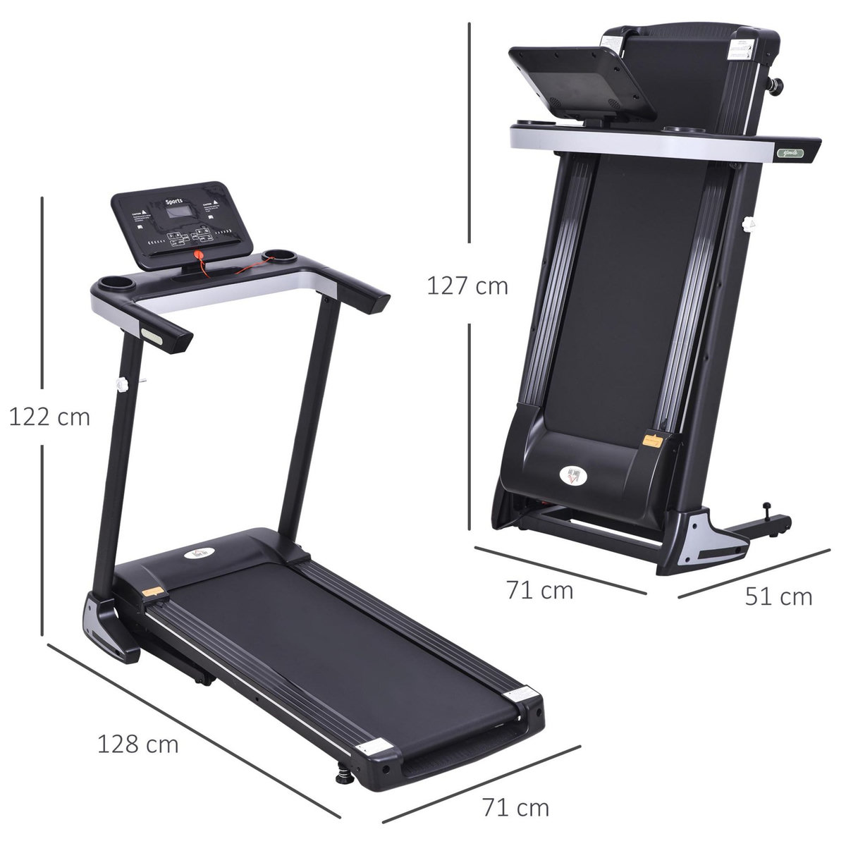 HOMCOM Tapis électrique de course pliable 1-12 Km/h 500 W écran LCD 12 programmes noir