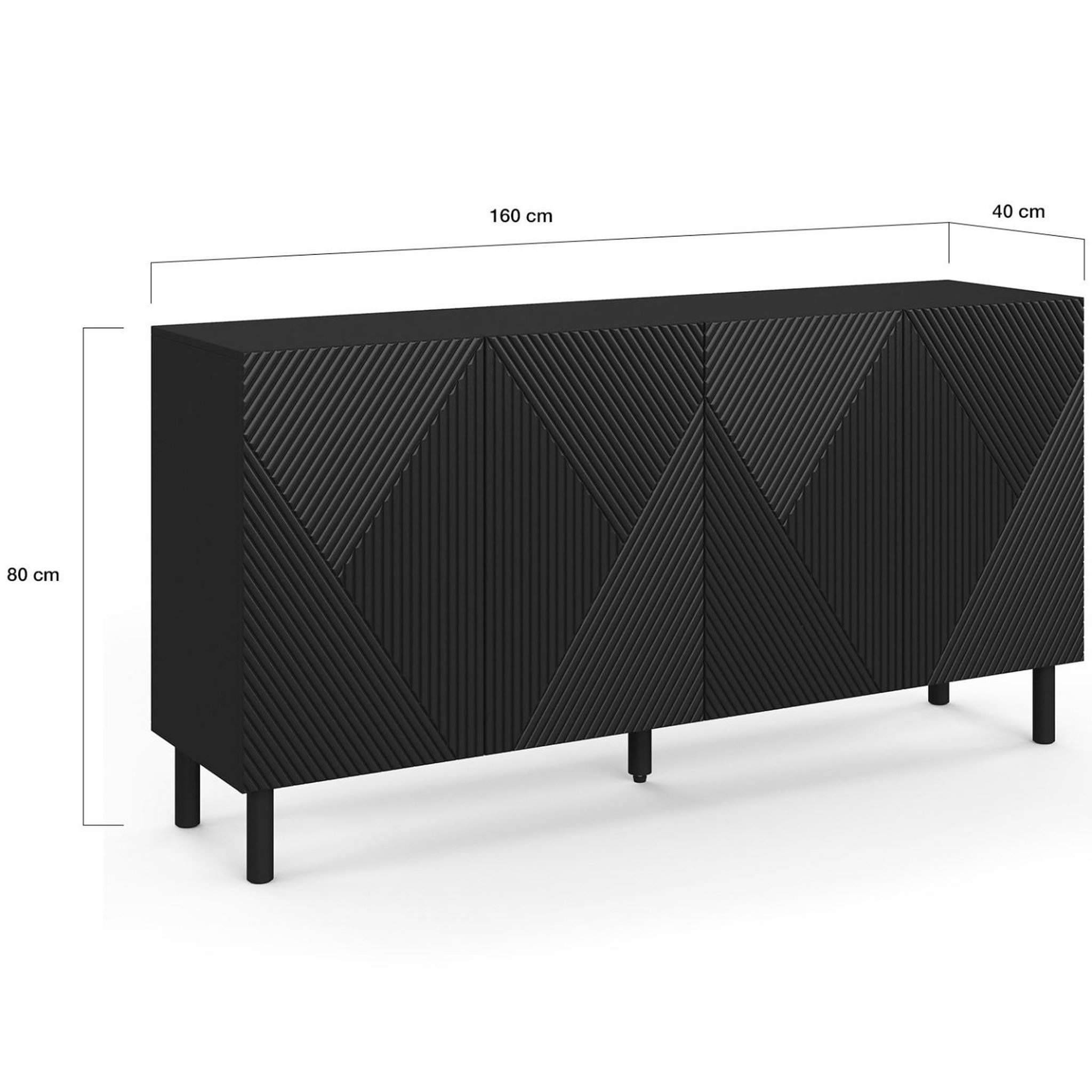 Voir la diapositive 5 : ID MARKET Buffet 160 cm himara 4 portes lattes géométriques bois noir