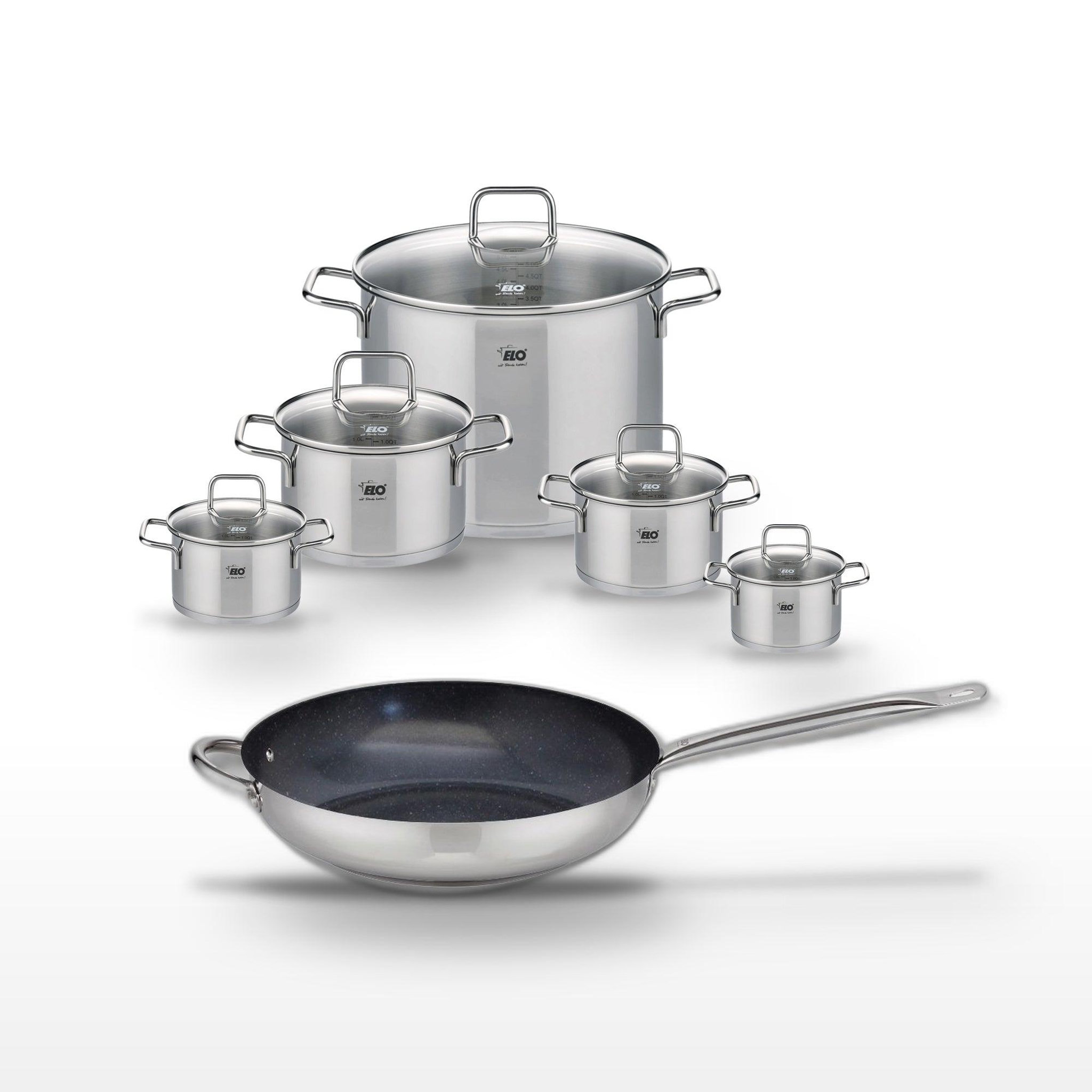 ELO Lot poêle céramique 32 cm elo profi therm platinum et 5 faitouts elo citrin