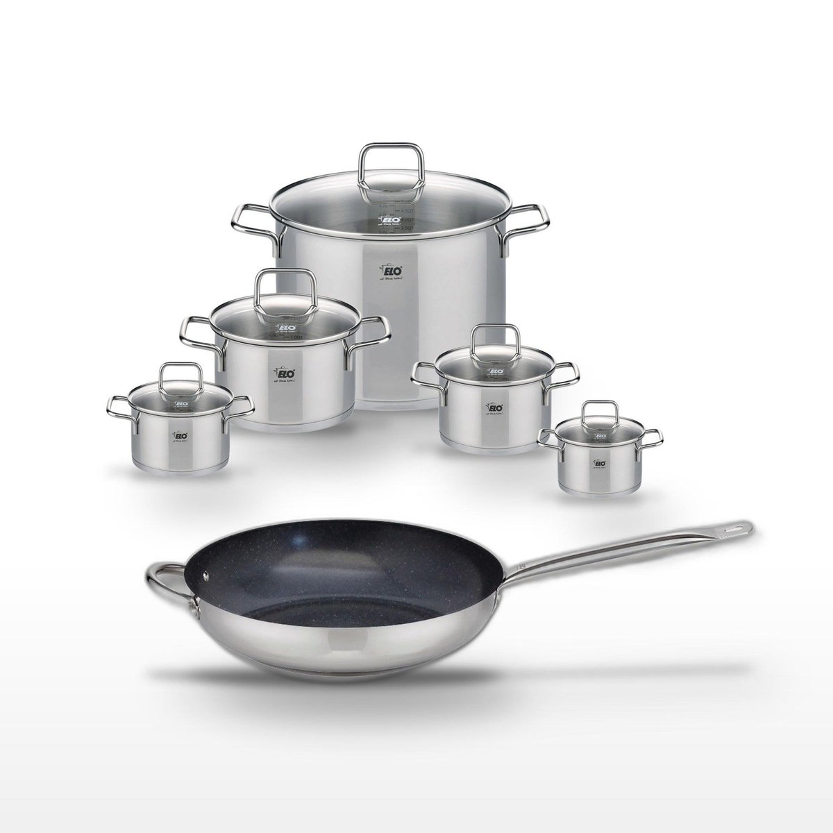 ELO Lot Poêle céramique 32 cm Elo Profi Therm Platinum et 5 Faitouts Elo Citrin