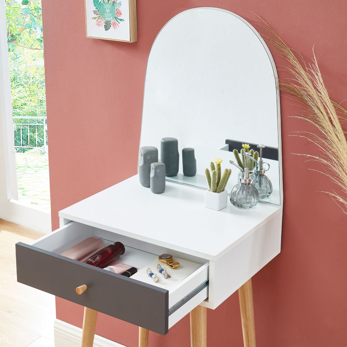 Coiffeuse avec miroir et grand tiroir L 50cm MARIE