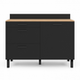 Voir la diapositive 4 : ID MARKET Buffet bas casserolier de cuisine 120 CM CINA plan de travail H.83 cm 1 porte + 3 tiroirs façon hêtre et noir