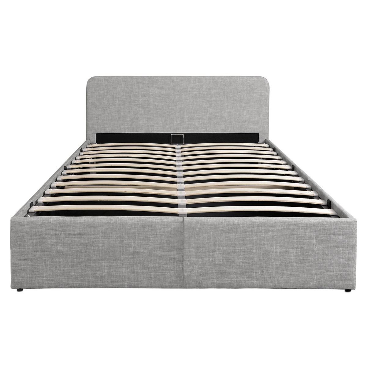 Lit coffre avec sommier relevable et tête de lit arrondie en tissu 160x200 cm CARVOEIRO