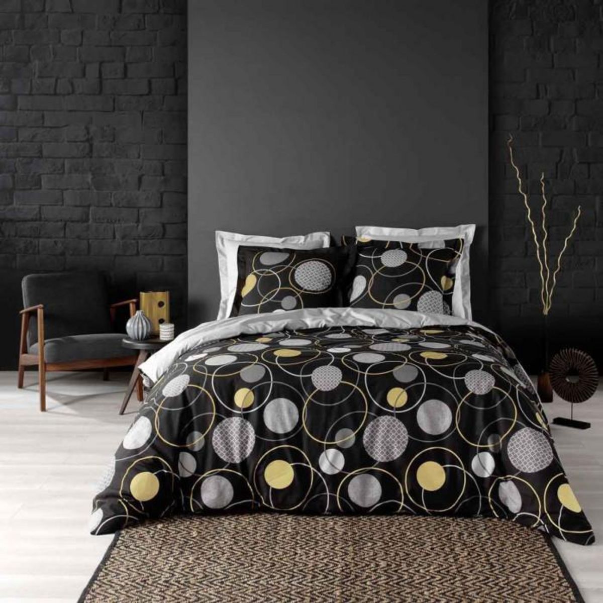 Paris Prix Parure de Lit 3 Pièces  Milor  240x220cm Noir