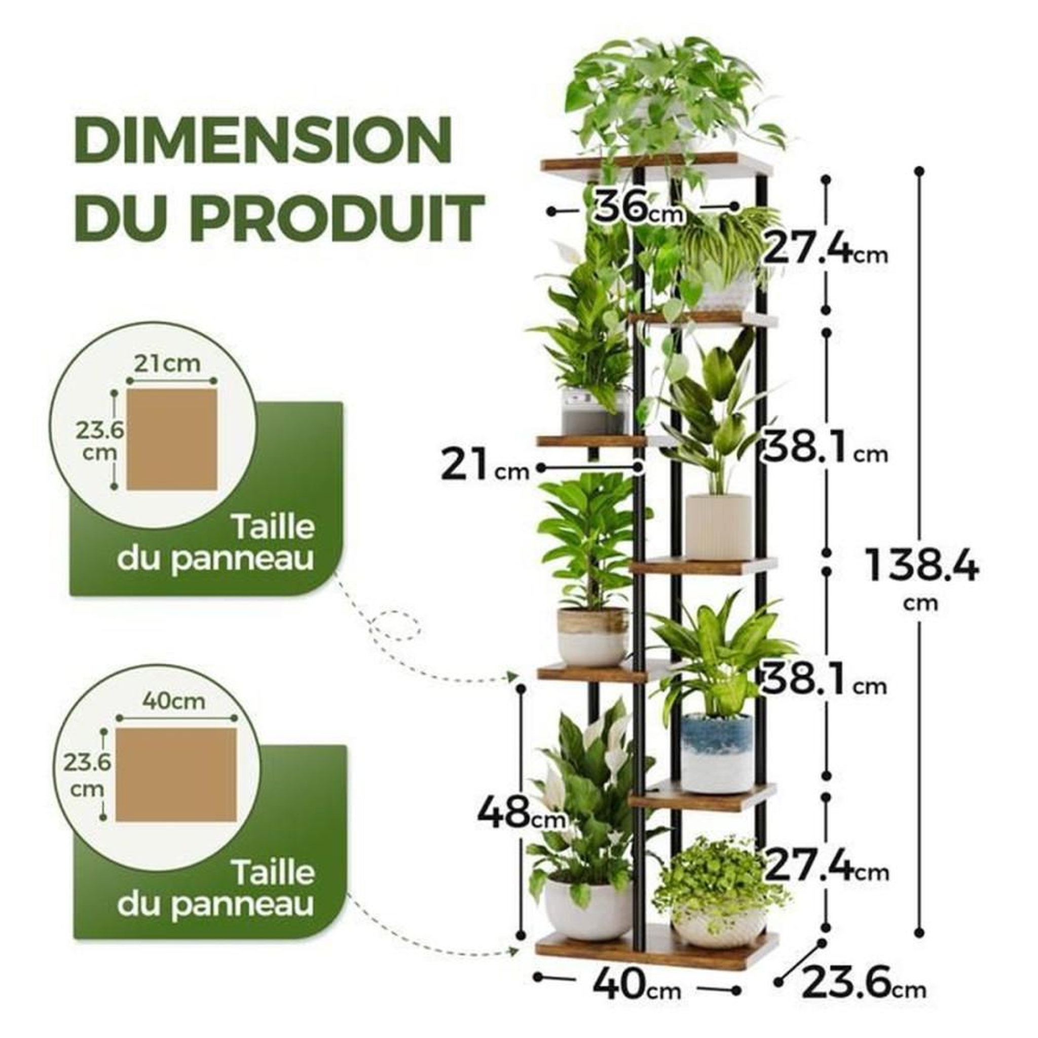Voir la diapositive 5 : Support à plantes 7 niveaux brun rustique, cadre en fer pur et étagères en MDF épais